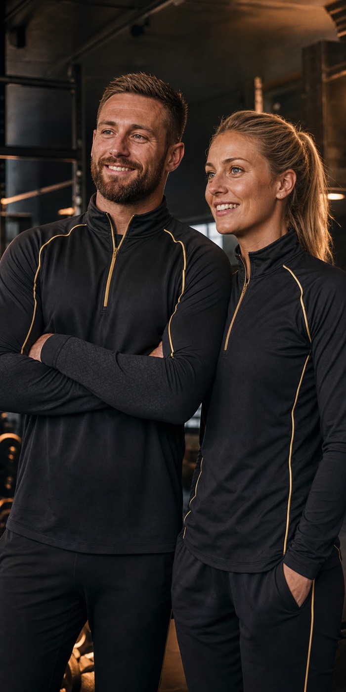Black and gold fitness staff wear