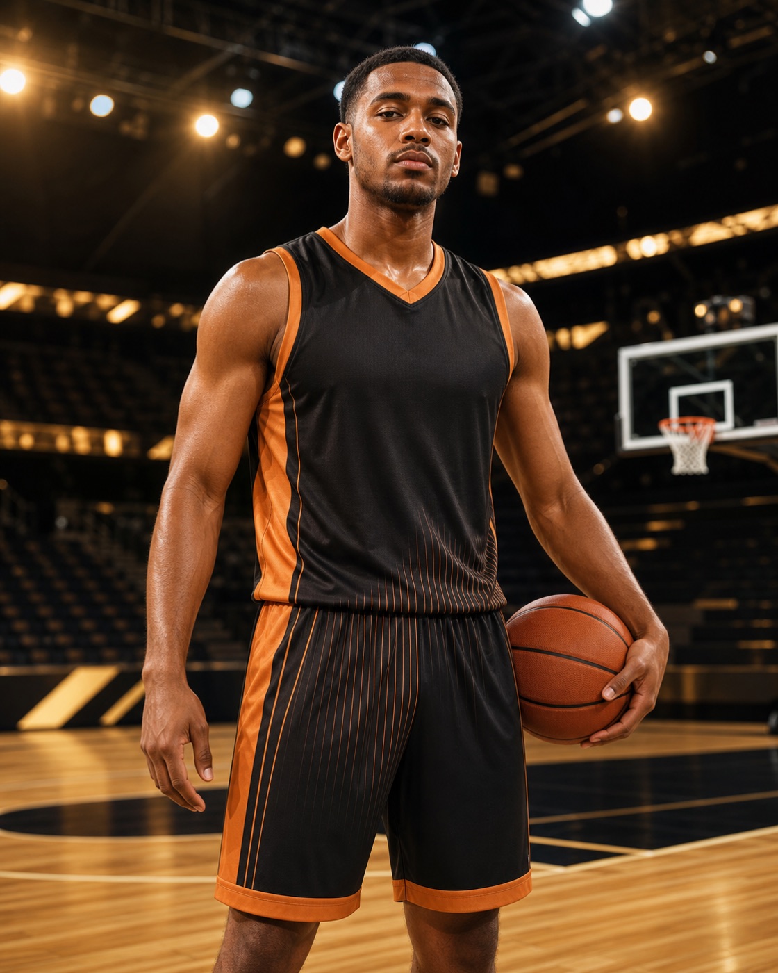 Black and orange custom basketball vest and shorts