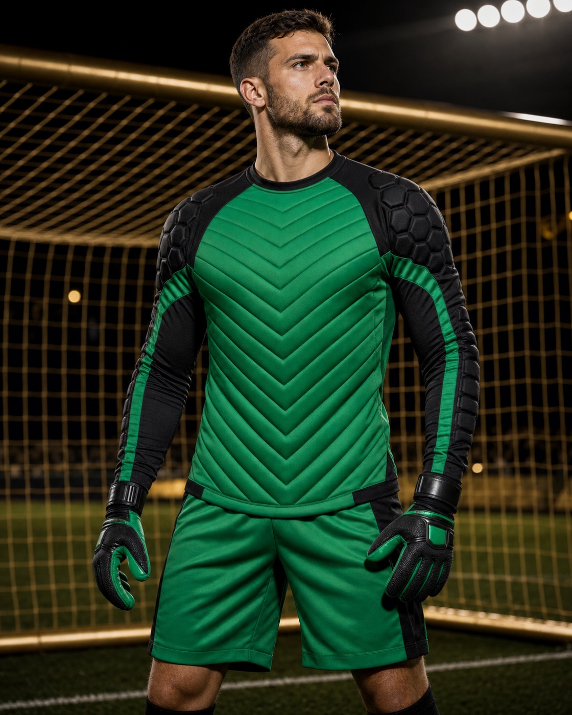 Emerald and black padded custom goalkeeper kit